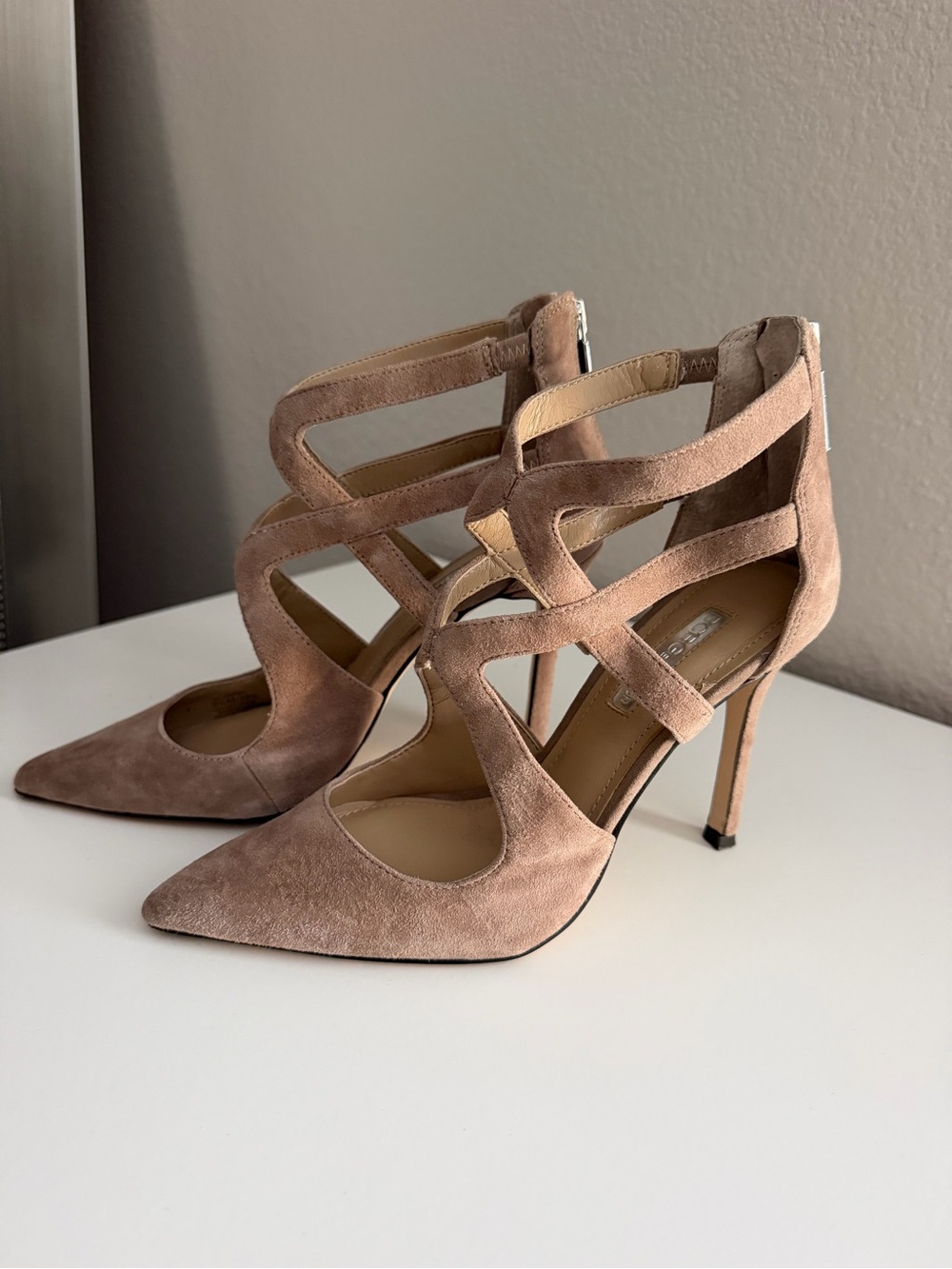 BCBGeneration Blush Suede Strappy Pointed Pumps